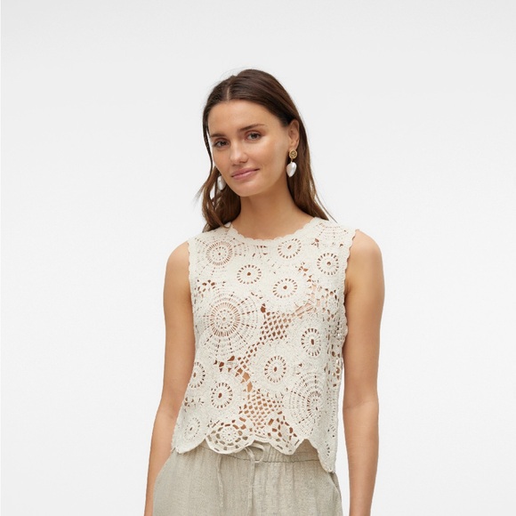 Maurices 3X Cream Sleeveless Crochet Blouse Tank Top Boho Chic Embellished - Picture 1 of 10